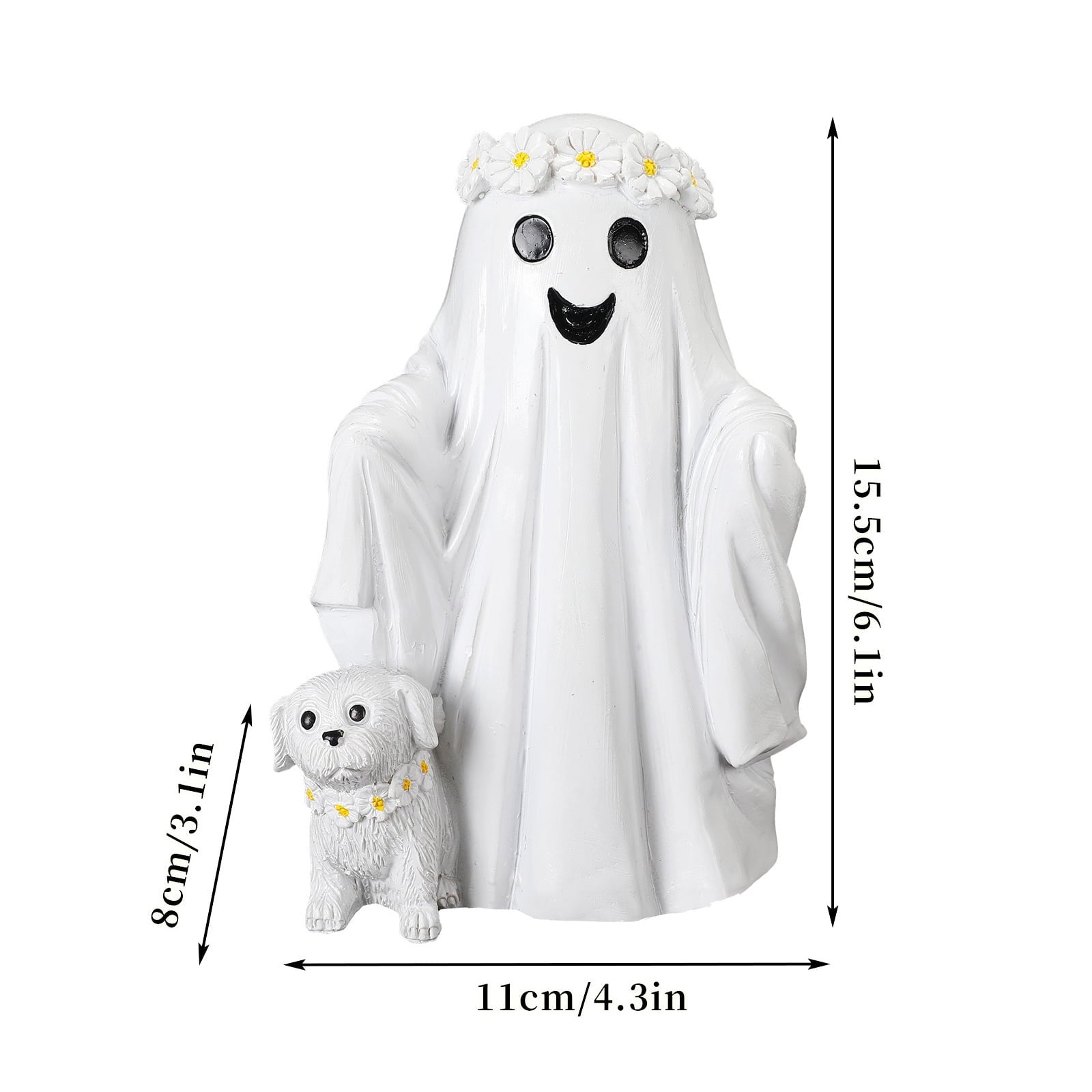 Spooksy™ Hand Painted White Ghost Walking Dog Statue Weatherproof Halloween Ornament for Farmhouse Porch Indoor Shelf Seasonal Decor(Whiteï¼?