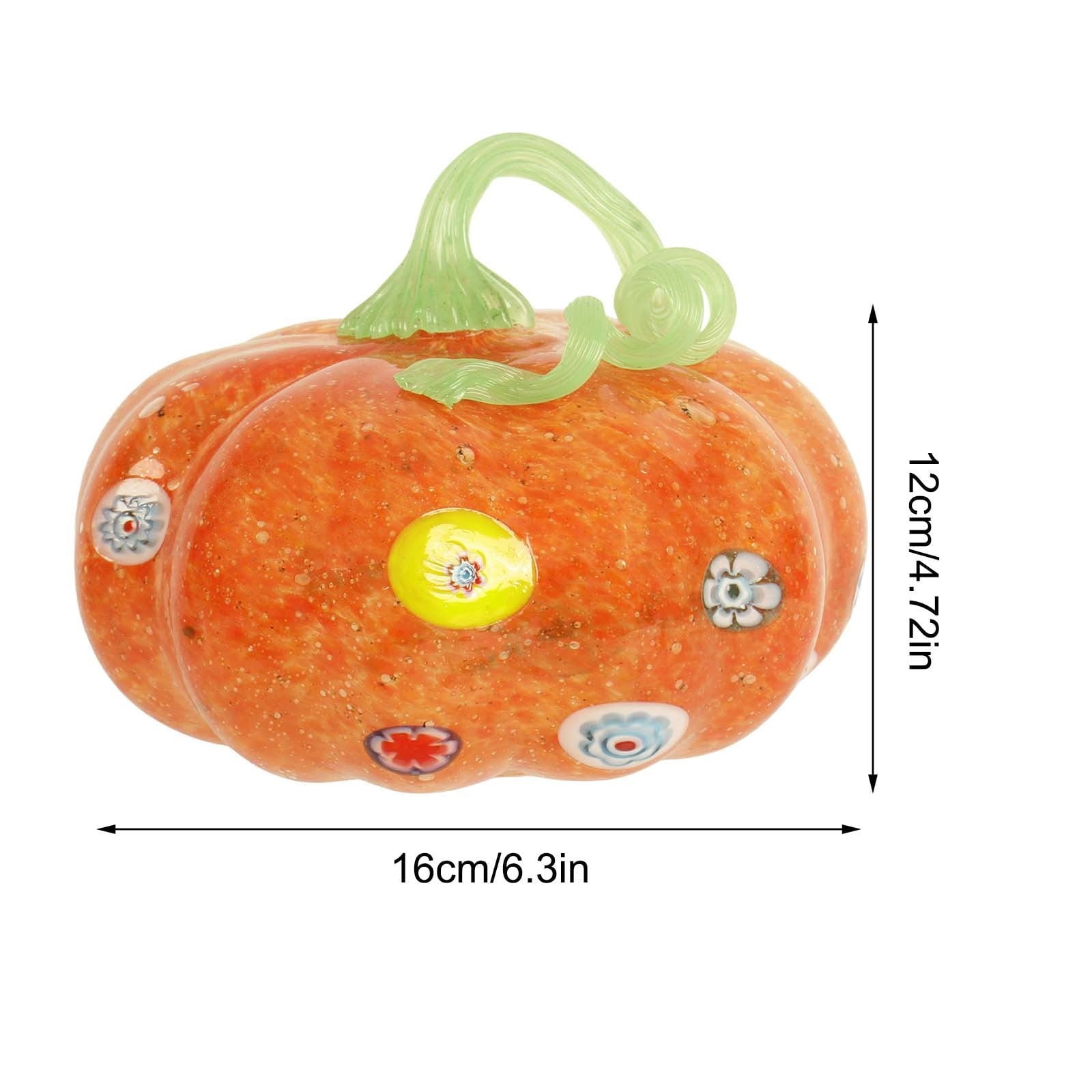 Spooksy™ Glass Pumpkin Ornament, Swirl Art Glass Figurine Fall Thanksgiving Halloween Tabletop Home Decor, Stripe Pumpkin Statue Orange