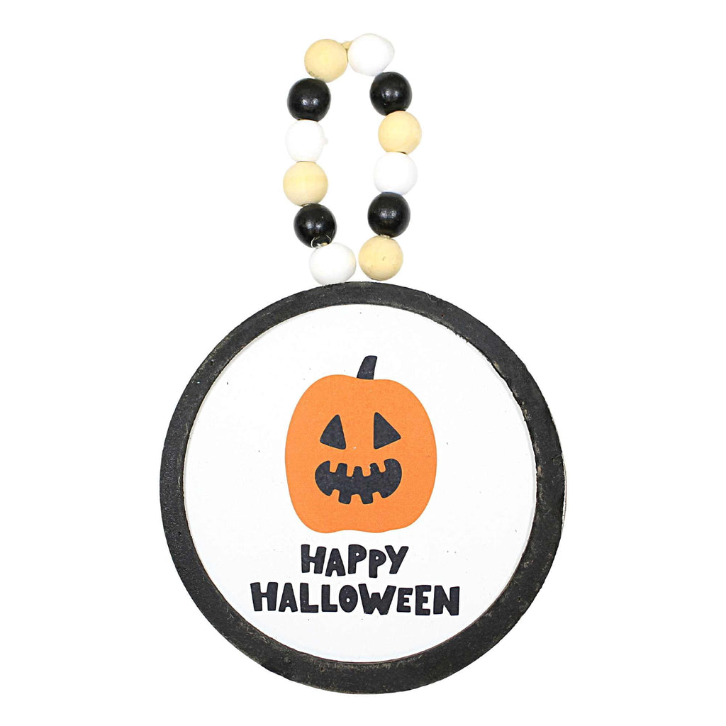Spooksy™ Ganz Fun Halloween Disk Ornaments - Three Hanging Disk 7.75 Inch, Wood Pulp - Pumpkin Spider Hocus Pocus