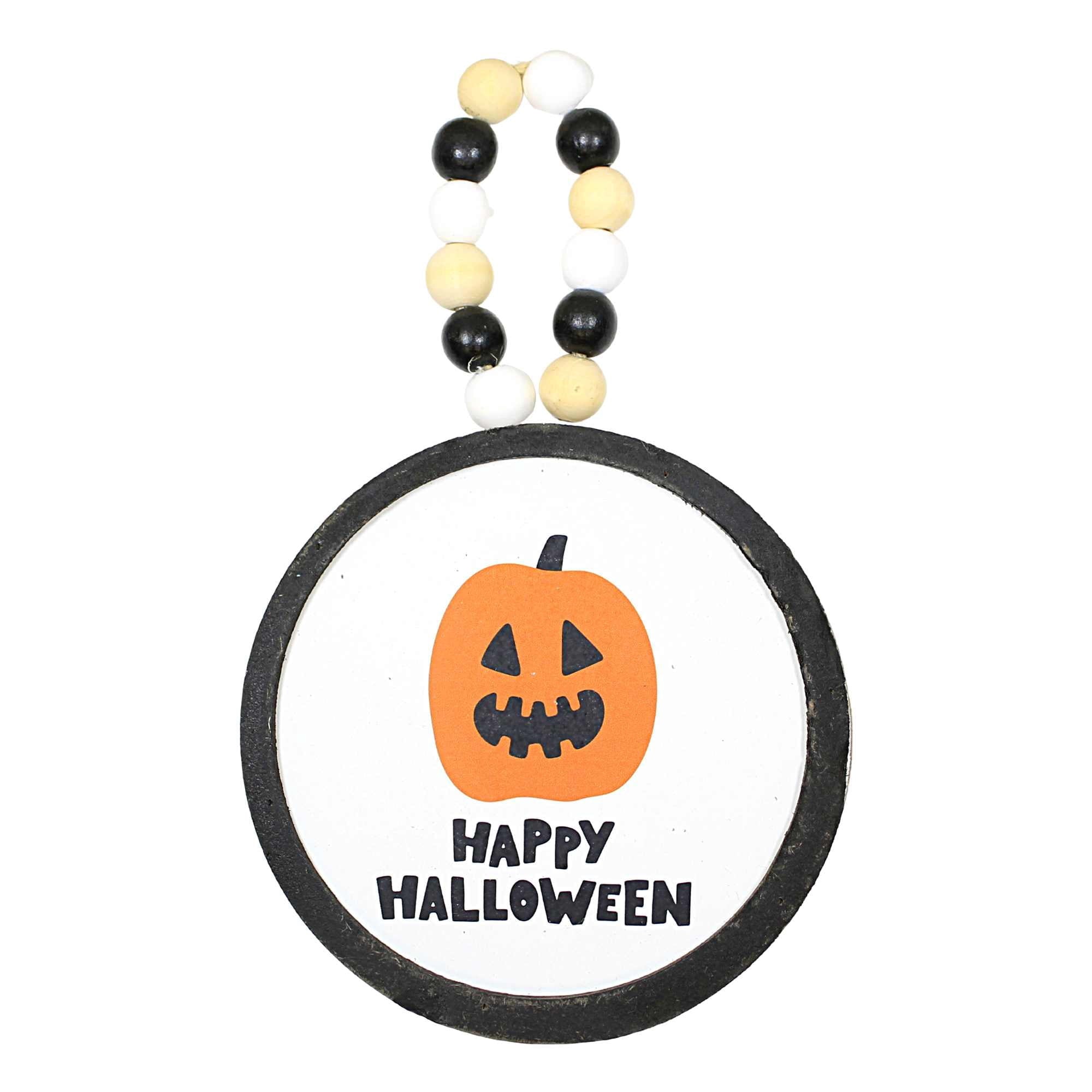 Spooksy™ Ganz Fun Halloween Disk Ornaments - Three Hanging Disk 7.75 Inch, Wood Pulp - Pumpkin Spider Hocus Pocus