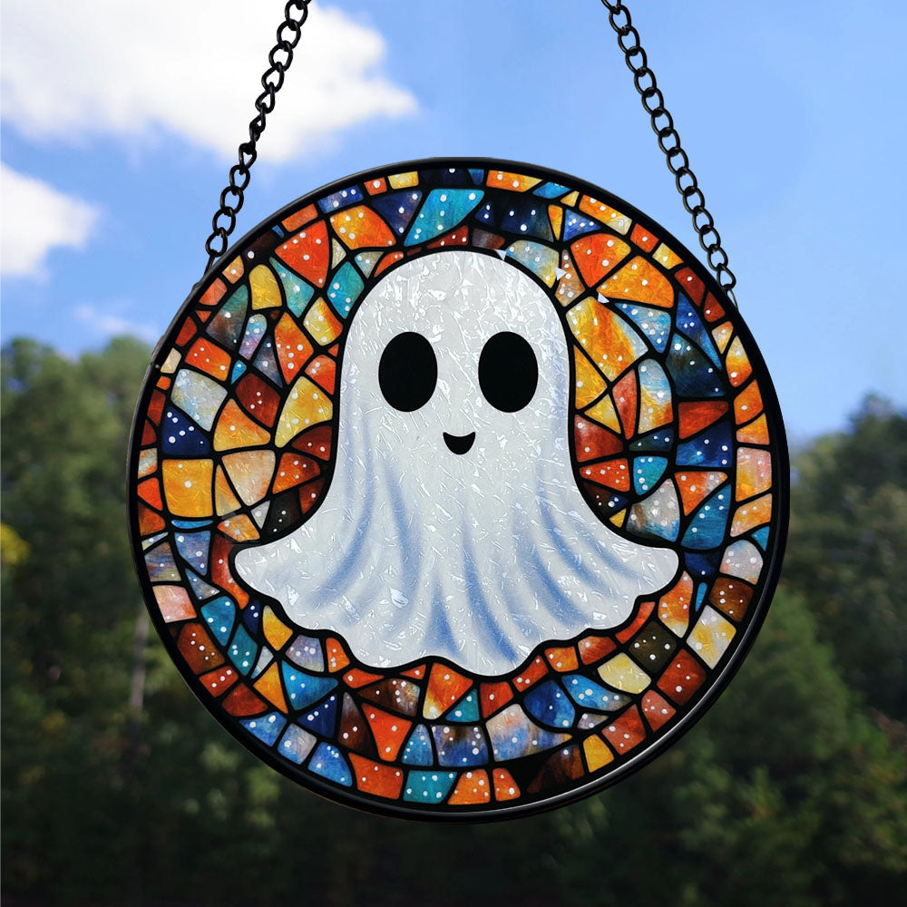 Spooksy™ Christmas Gift Bundle - Halloween Vampire Ghost Orange Blues Spooky Stained Glass Hanging Ornament - Merry & Bright Xmas Tree Decor, Holiday Gift for Family & Friends