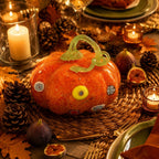Spooksy™ Glass Pumpkin Ornament, Swirl Art Glass Figurine Fall Thanksgiving Halloween Tabletop Home Decor, Stripe Pumpkin Statue Orange