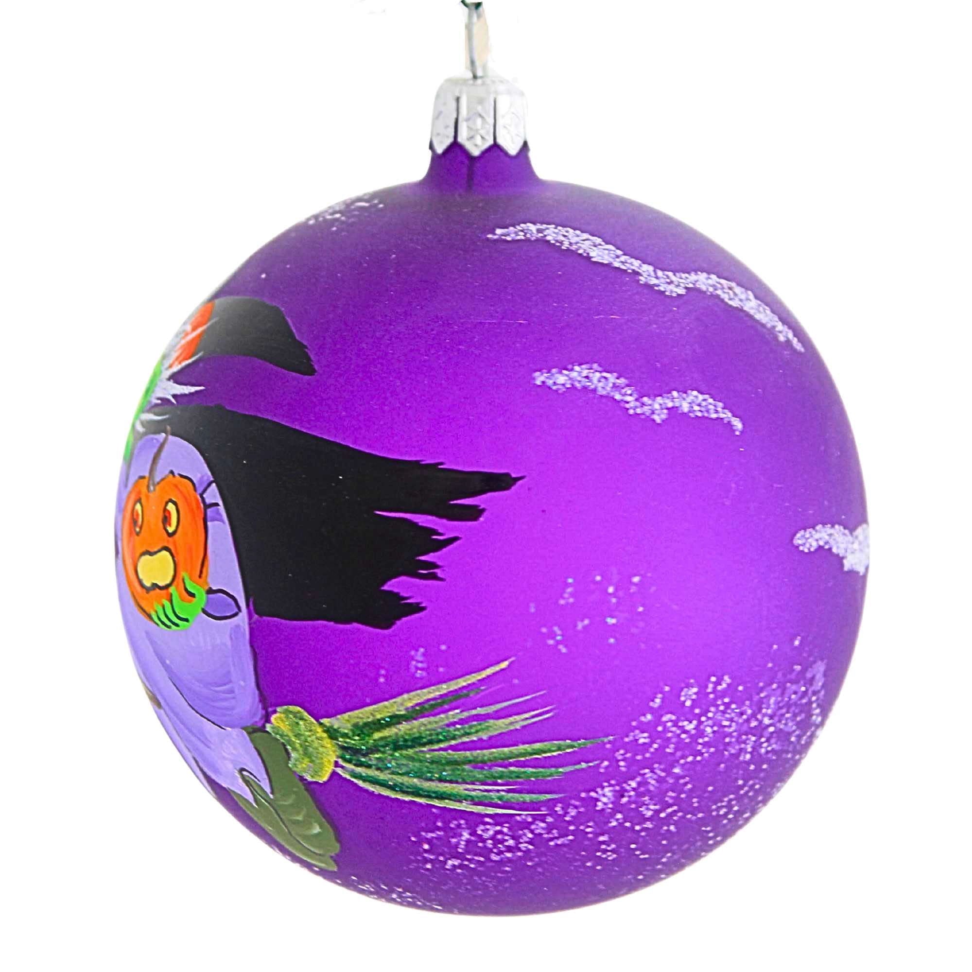 Spooksy™ Laved Italian Ornaments FLYING GREEN WITCH BALL Halloween Pumpkin Broom 936326