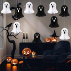 Spooksy™ 10 PCS Halloween Ornaments Hanging Cute White Black Ghost Honeycomb Decoration Halloween Tree Decorations Paper Ghost Table Decor for Home Office Classroom Holiday Party Supplies