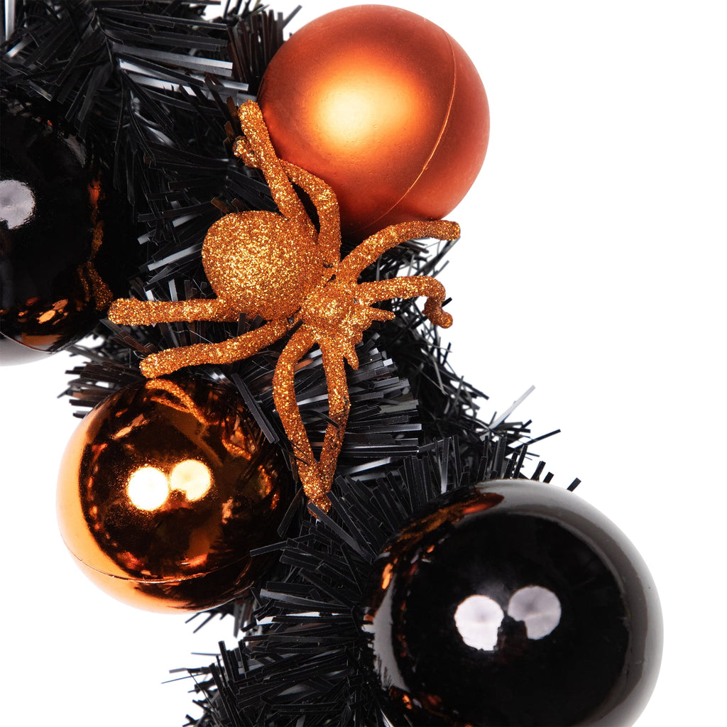 Spooksy™ Northlight Spiders and Ornaments Small Tinsel Halloween Wreath - 18" - Orange and Black - Unlit