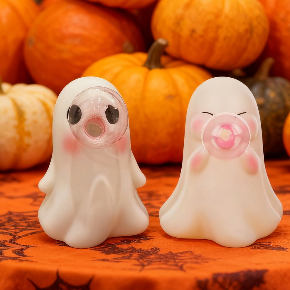 Spooksy™ Yucurem 2 Pack Halloween Bubbles Ghost Figurine for Ghost Lovers, Bubble Blowing Ghost Statue Ornament for Halloween Party Table Desk Tray Shelf Decor