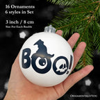 Spooksy™ Creepy Boo Assorted 16 Piece Black and White Ornament Bundle, Monochrome 3" Halloween Bauble Set