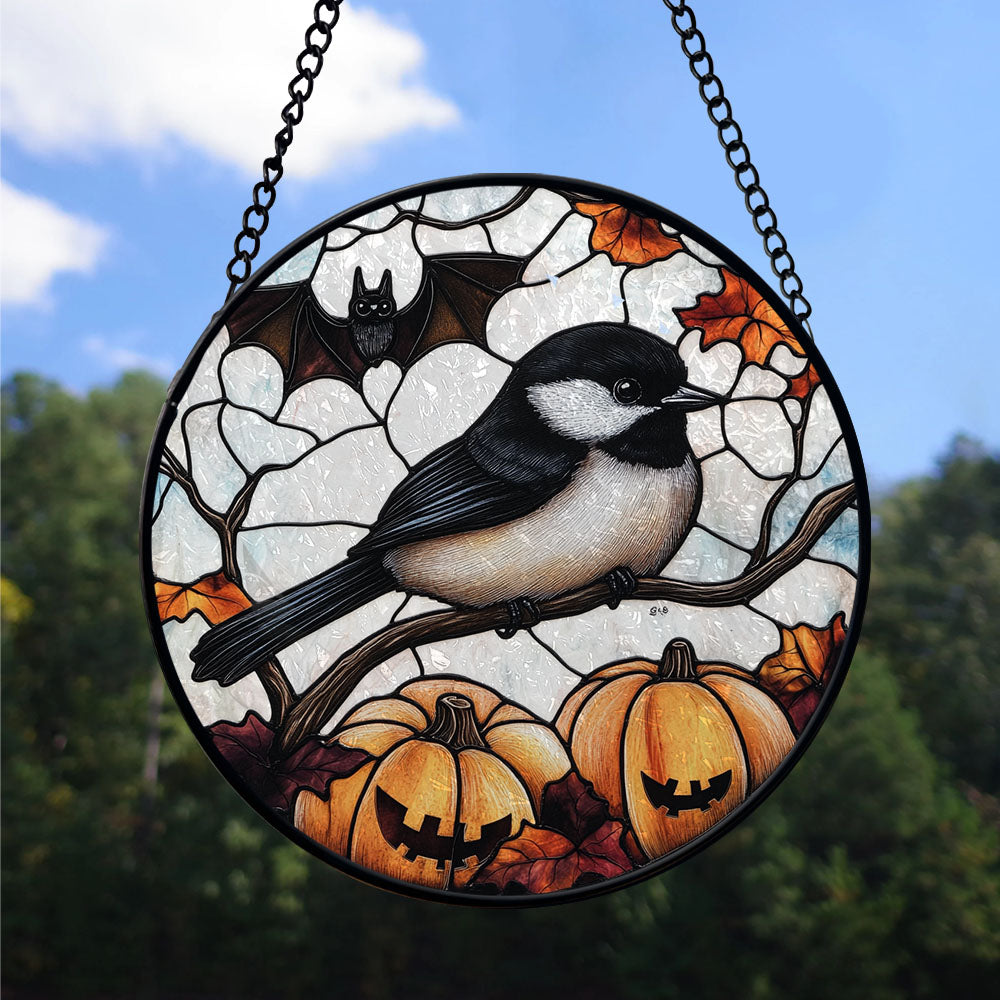 Spooksy™ Christmas Gift Idea - Halloween Chickadee Stained Glass Hanging Ornament - Merry & Bright Xmas Tree Decor, Holiday Gift for Family & Friends
