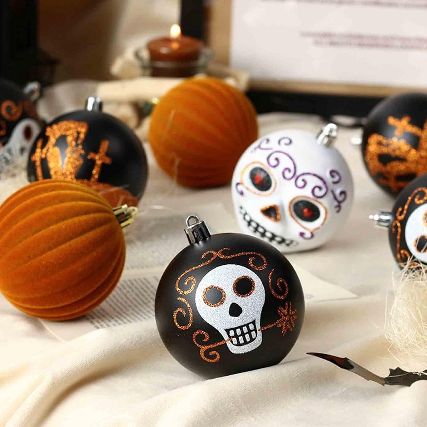 Spooksy™ 9 Pcs Halloween Ornaments for Tree Halloween Party Decor,Spooky Gothic Hangable Pendant Ball,for Car Holiday Party Indoor Outdoor Decor