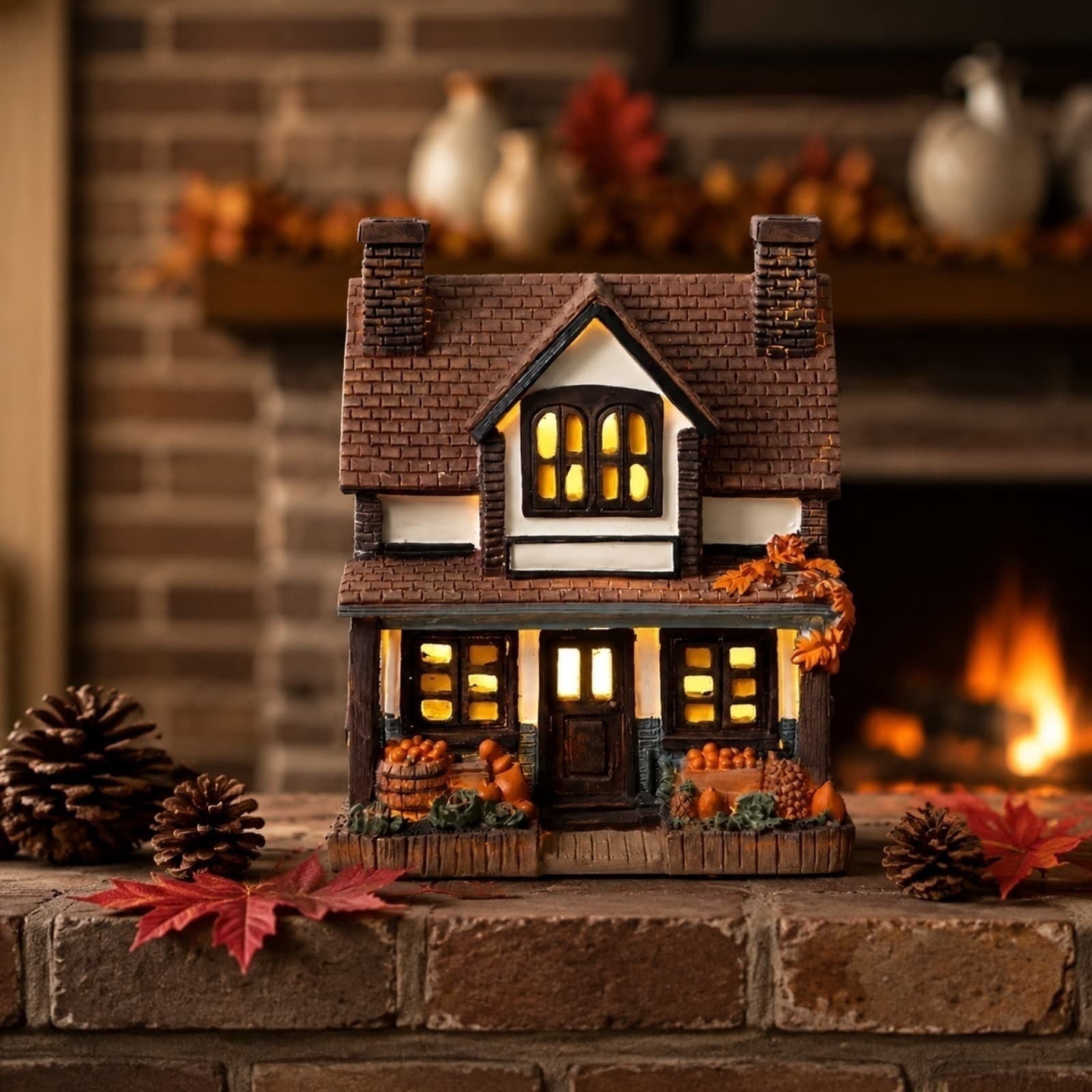 Spooksy™ Light Up Halloween House Tabletop Decor, LED Spooky Resin House with Witch Ghost Pumpkin Scene, Glowing Decoration for Mantel Shelf Party