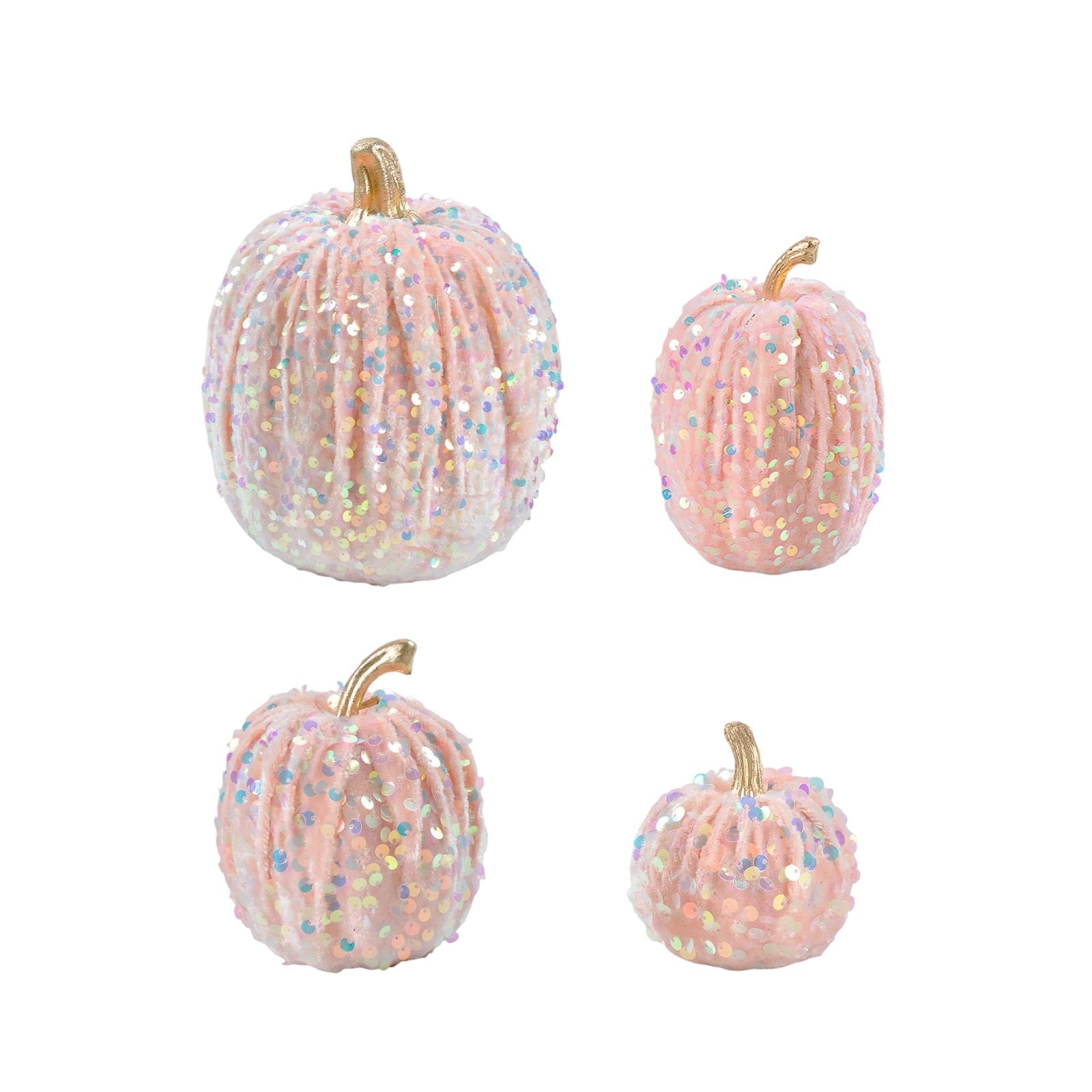 Spooksy™ Gaecuw 7 Pack Glitter Pumpkin Decor Sequin Velvet Fall Ornaments for Thanksgiving Table, Halloween Display, Mixed Sizes, Beige