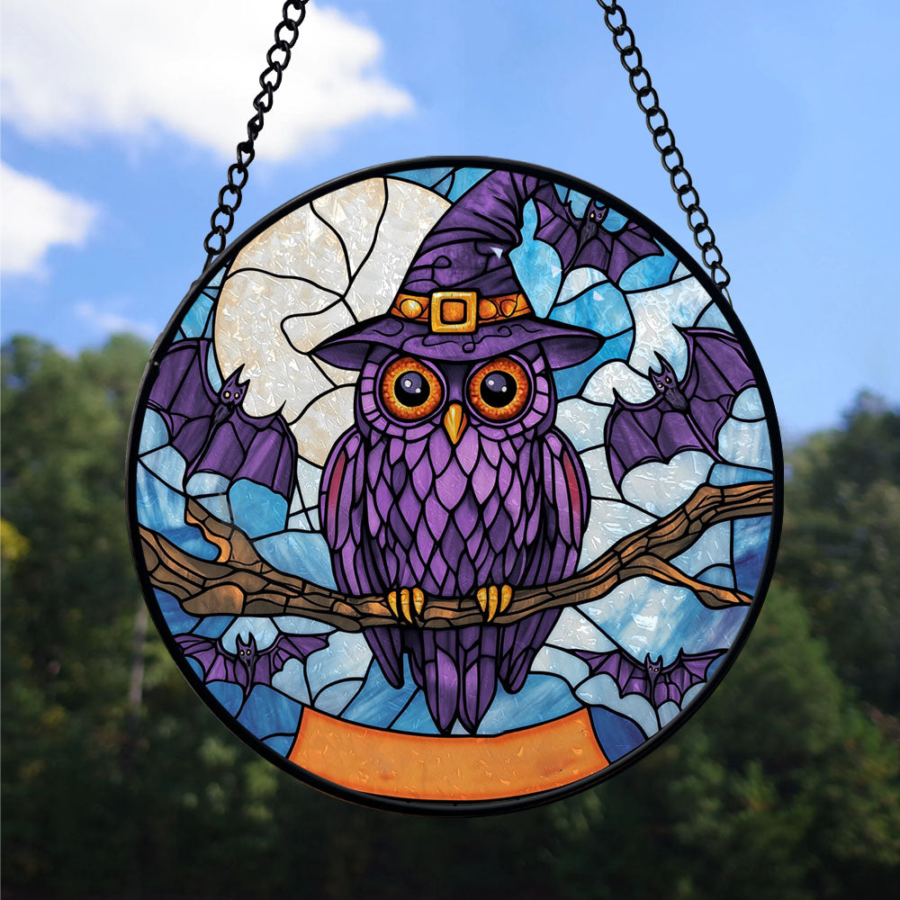 Spooksy™ Christmas Gift - Owl Halloween BirdationsBird Christmas Stained Glass Hanging Ornament - Glossy Round Holiday Tree Decoration, Xmas Gift for Dad, Mom, Family & Friends, Keepsake 2025