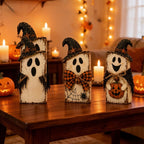 Spooksy™ PLLFRLRT Wooden Halloween Decorations Set Of 3 Fall Mantel Decor Ornaments Farmhouse Tabletop Signs with Witch Hat