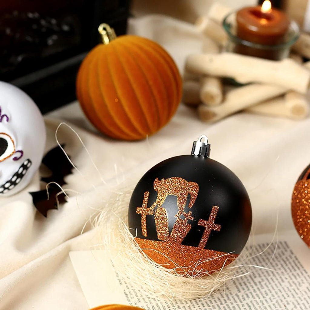 Spooksy™ Halloween Ornaments for Tree - 9 Pieces Spooky Gothic Hanging Pendant Balls, Shatterproof ABS Indoor Halloween Decorations for Hoe & Office Decorm
