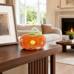 Spooksy™ Glass Pumpkin Ornament, Swirl Art Glass Figurine Fall Thanksgiving Halloween Tabletop Home Decor, Stripe Pumpkin Statue Orange
