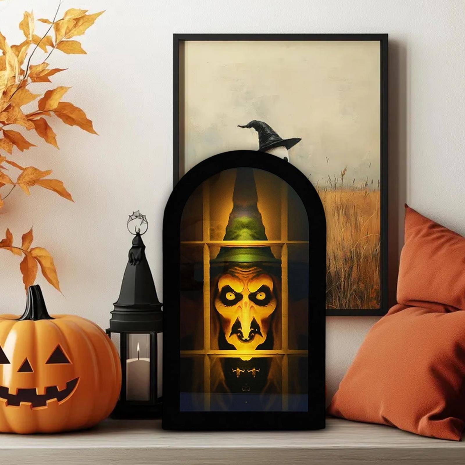 Spooksy™ Holographic Halloween Witch Mirror Decorative Metal Ornament for Holiday Ambience and Unique Festival Display