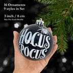 Spooksy™ Ghastly Quotes Ornament Bauble Set of 16, Halloween Tree 3" Black and White Round Ball Decor
