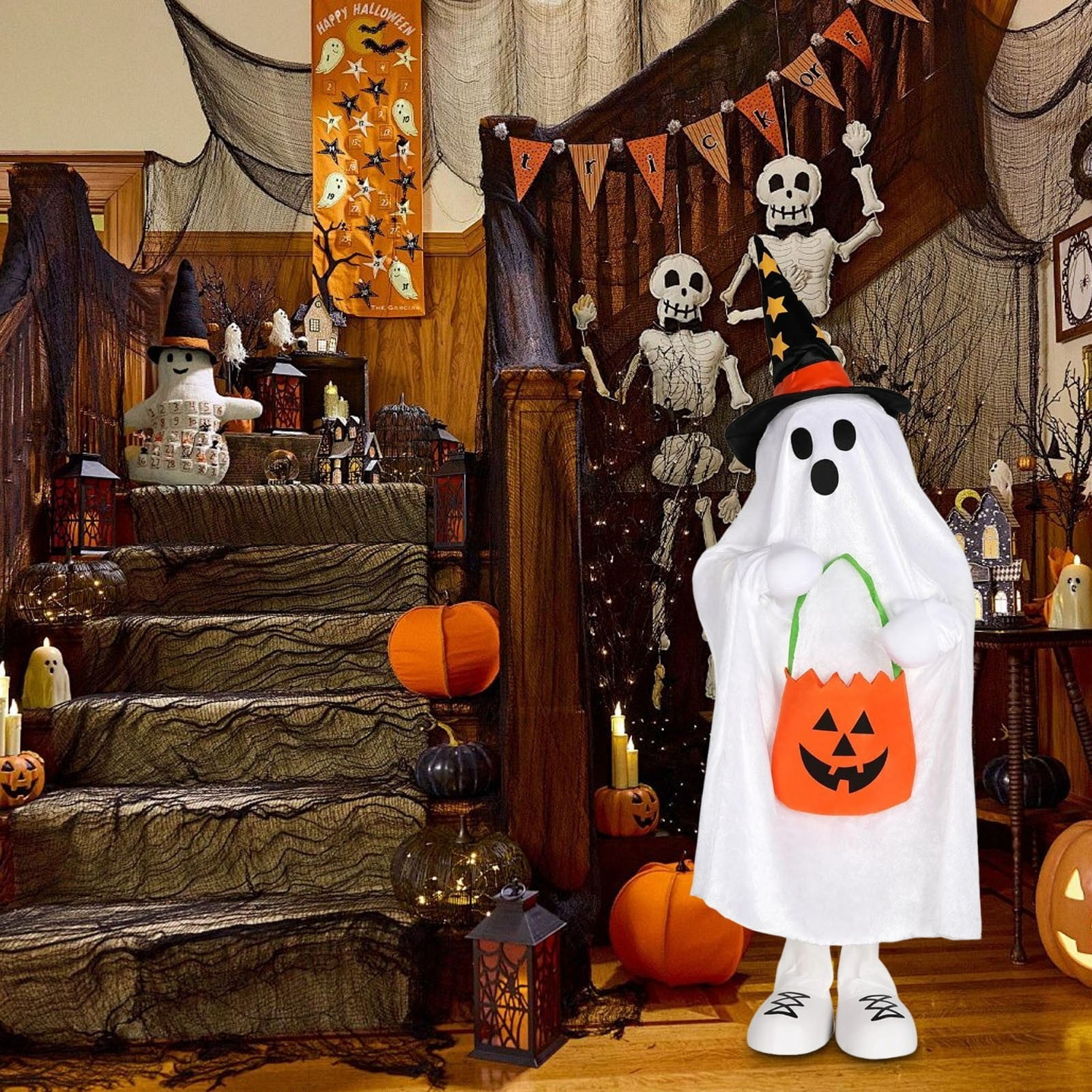 Spooksy™ Halloween Ornament Ghost Candy Ghost Glowing Decoration With Candy Pocket For Trick Or Treat