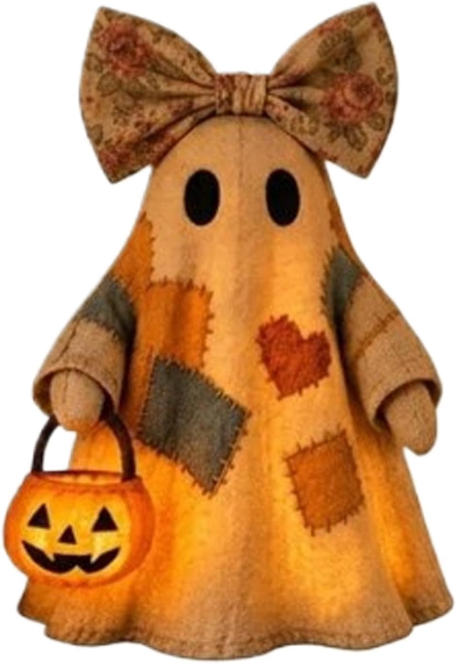 Spooksy™ 2PCS Lighted Vintage Patchwork Ghost, 13.8" Halloween Warm Lighted Centerpiece for Indoor Desk Ornaments, Tradition Patchwork Design Gifts for Family Party Favors
