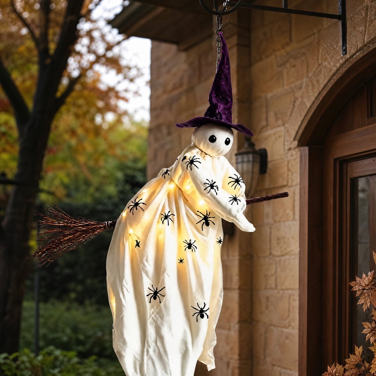 Spooksy™ Halloween Flying Ghost Decorations, Large Hanging Ghost Ornament with Weather Resistant Design and Swinging Effect, Spooky Outdoor Yard Decor for Porch Tree Garden Party House Decoration-A