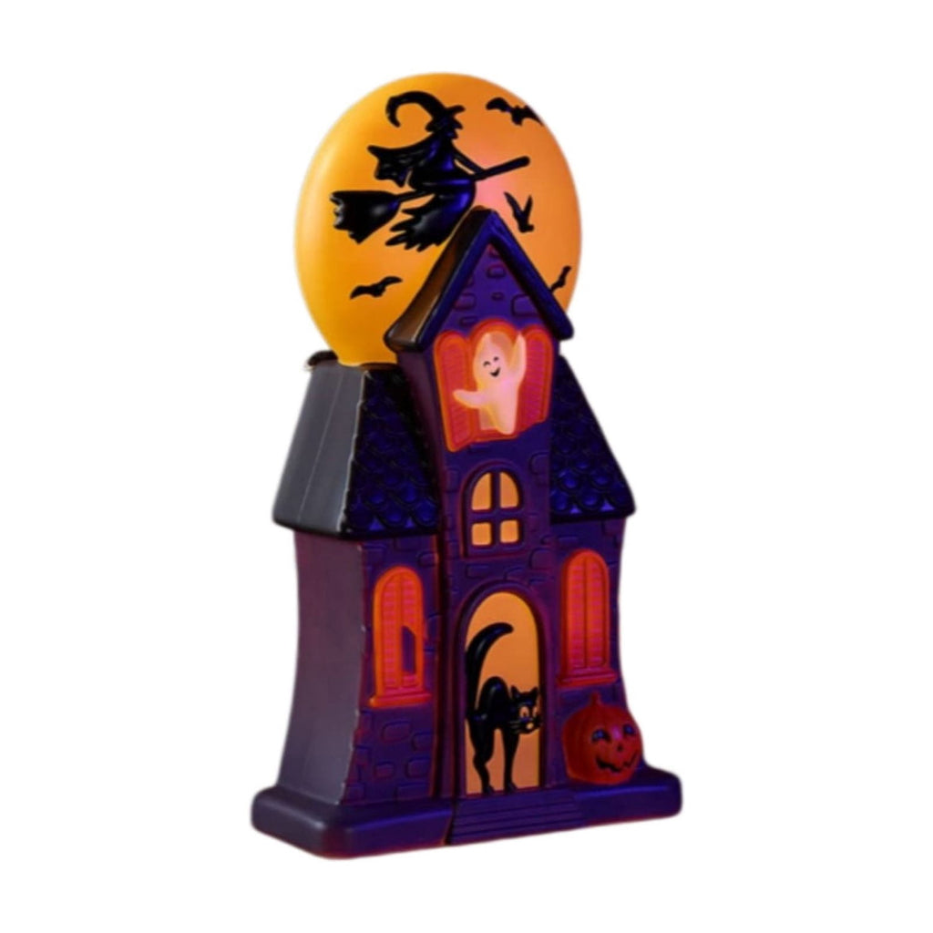Spooksy™ 11.8 Inch Resin Light Up Spooky Halloween Manor Tabletop Decor Battery Operated LED Witch Ghost Black Cat Pumpkin Scene Lamp Mantel Shelf Indoor Halloween Party Home Seasonal Ornament