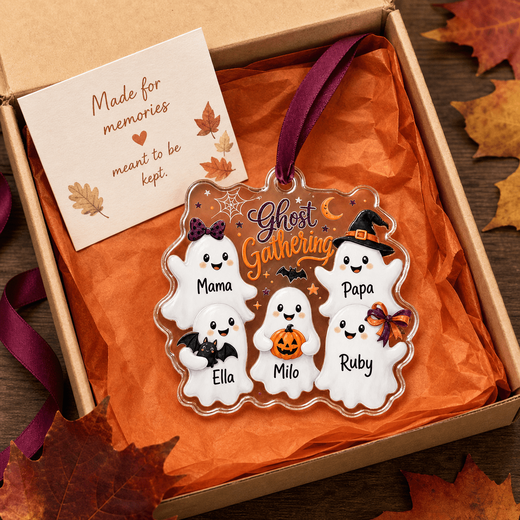 Spooksy™ Personalized Ghost Gathering Family Acrylic Halloween Hanging Ornament