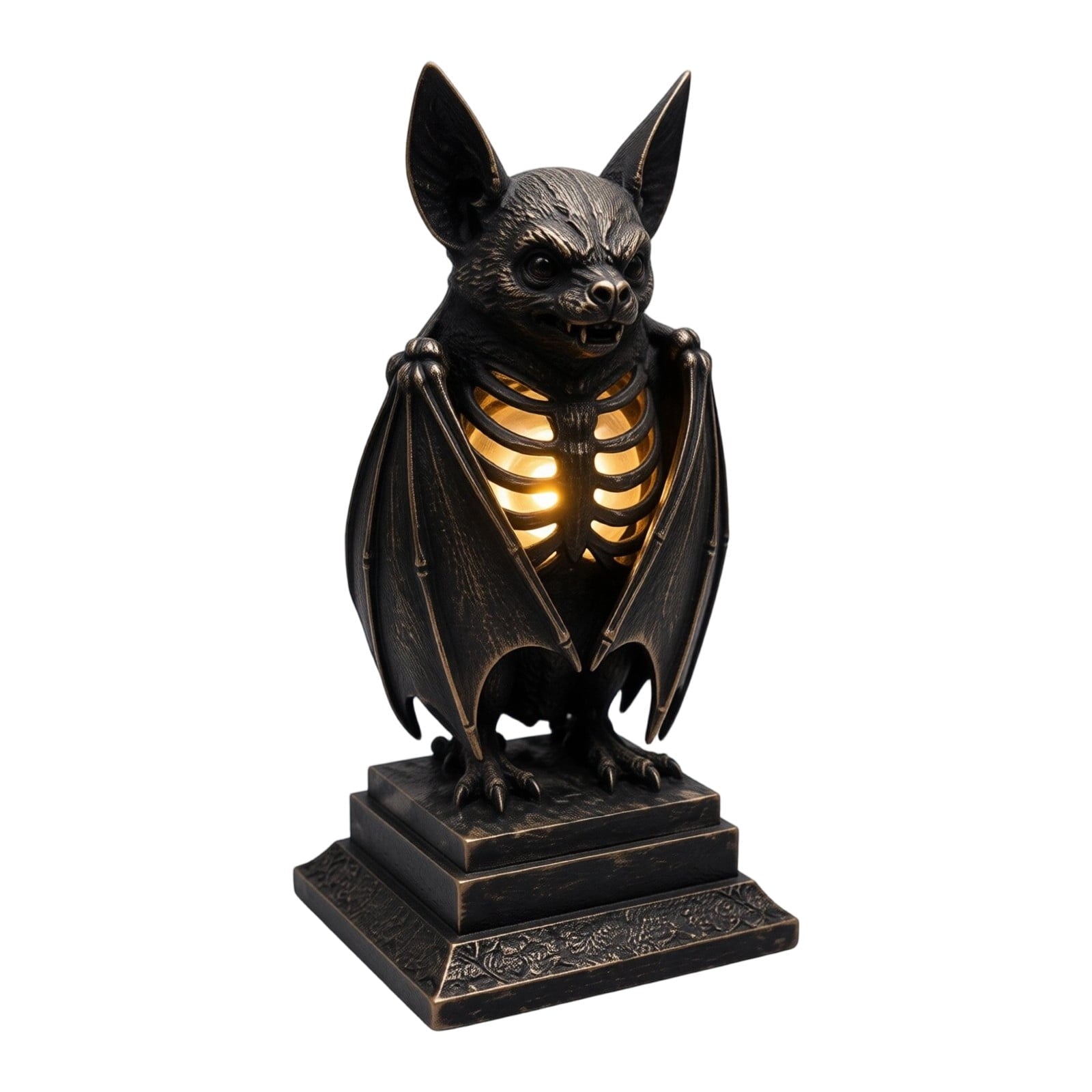 Spooksy™ Gothic Bat Skeleton Ambient Lamp, Resin LED Skull Night Light Vintage Decor, Bedside Accent Gift Haunted House Ornament, Halloween Figurine for Home Display,10.2 Inch