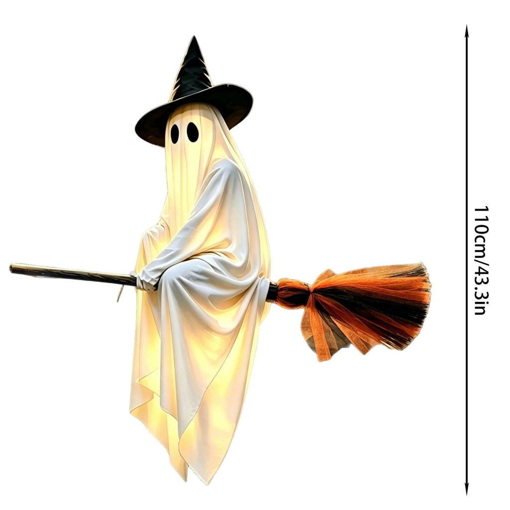 Spooksy™ Halloween Glowing Ornament with Lighted Witch Hat - Flying Hanging Decor for Home Porch Yard, Holiday Scene Prop for Halloween Celebration