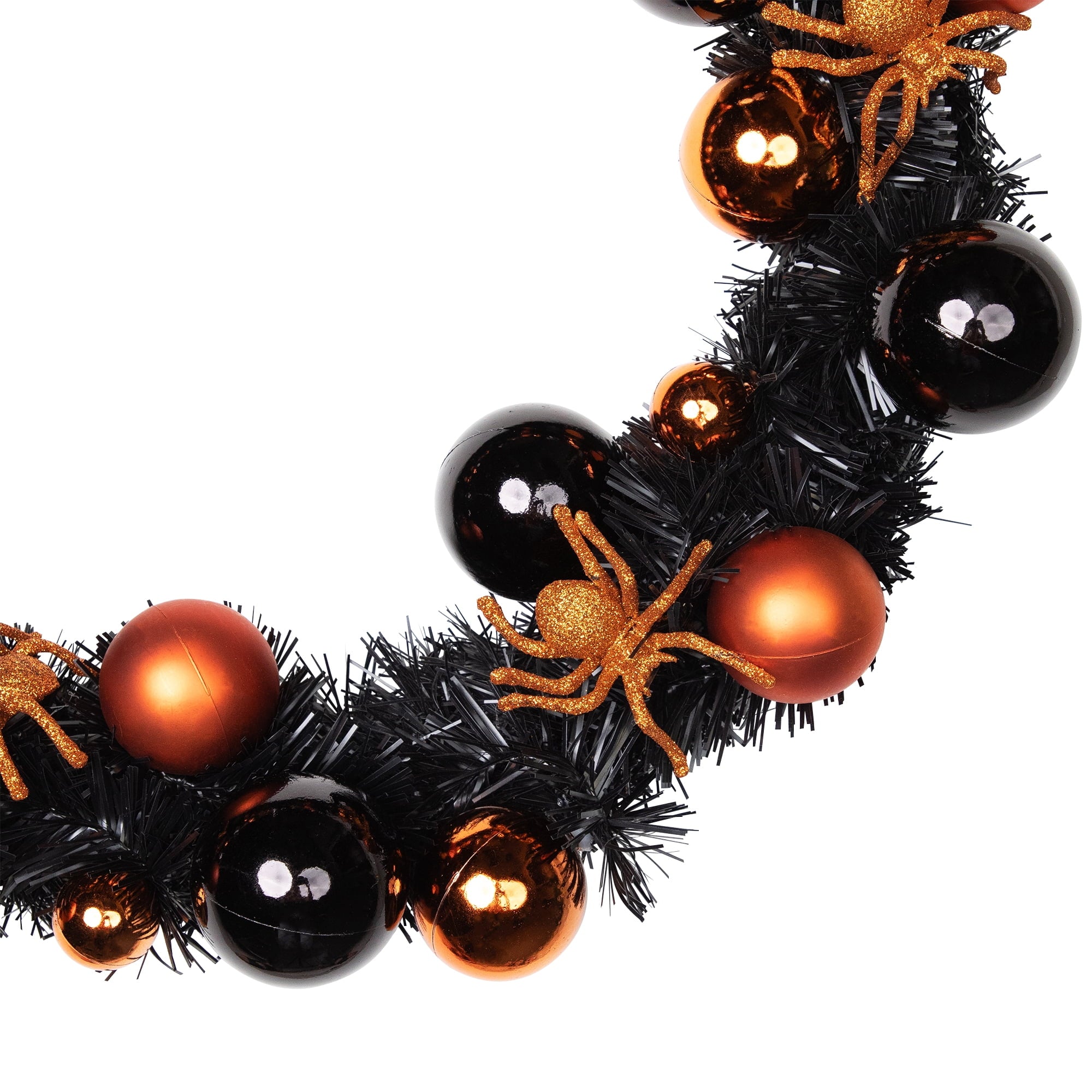 Spooksy™ Northlight Spiders and Ornaments Small Tinsel Halloween Wreath - 18" - Orange and Black - Unlit