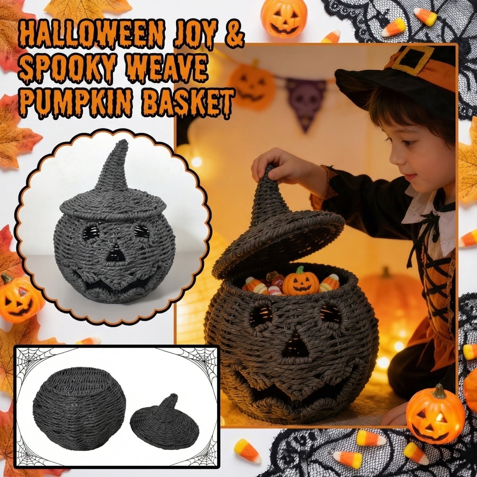 Spooksy™ Aximioll Halloween Spooky Seaweed Pumpkin Ornaments â?? Bold Shape with Eerie Shadows, Halloween Decorations for Holiday Parties & Trick or Treat Nights for Halloween Parties with spooky party setups