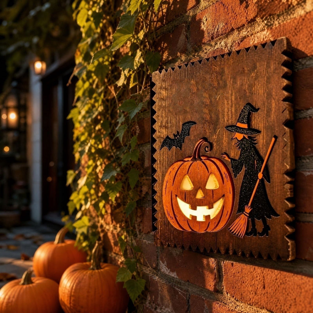 Spooksy™ FantasyFrolic Summerween Halloween Resin Pumpkin Hanging Ornament 3D Glowing Witch Bat Wall Decor Festive Home Party Atmosphere B