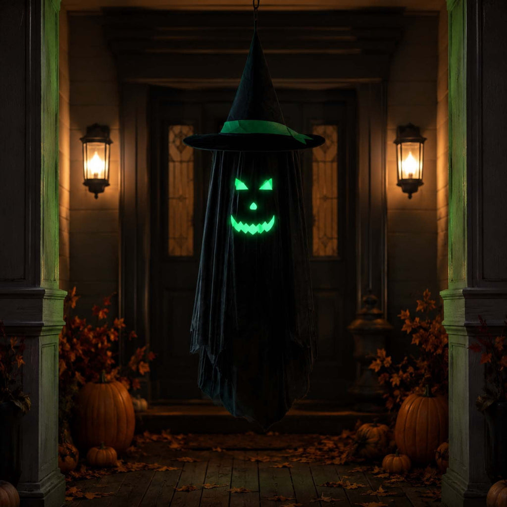Spooksy™ Halloween Ghost Glow in Dark Outdoor Hanging Ornament 11.8 Inch - Spooky Luminous Pendant with Expressive Face for Yard Porch Tree Party Decor