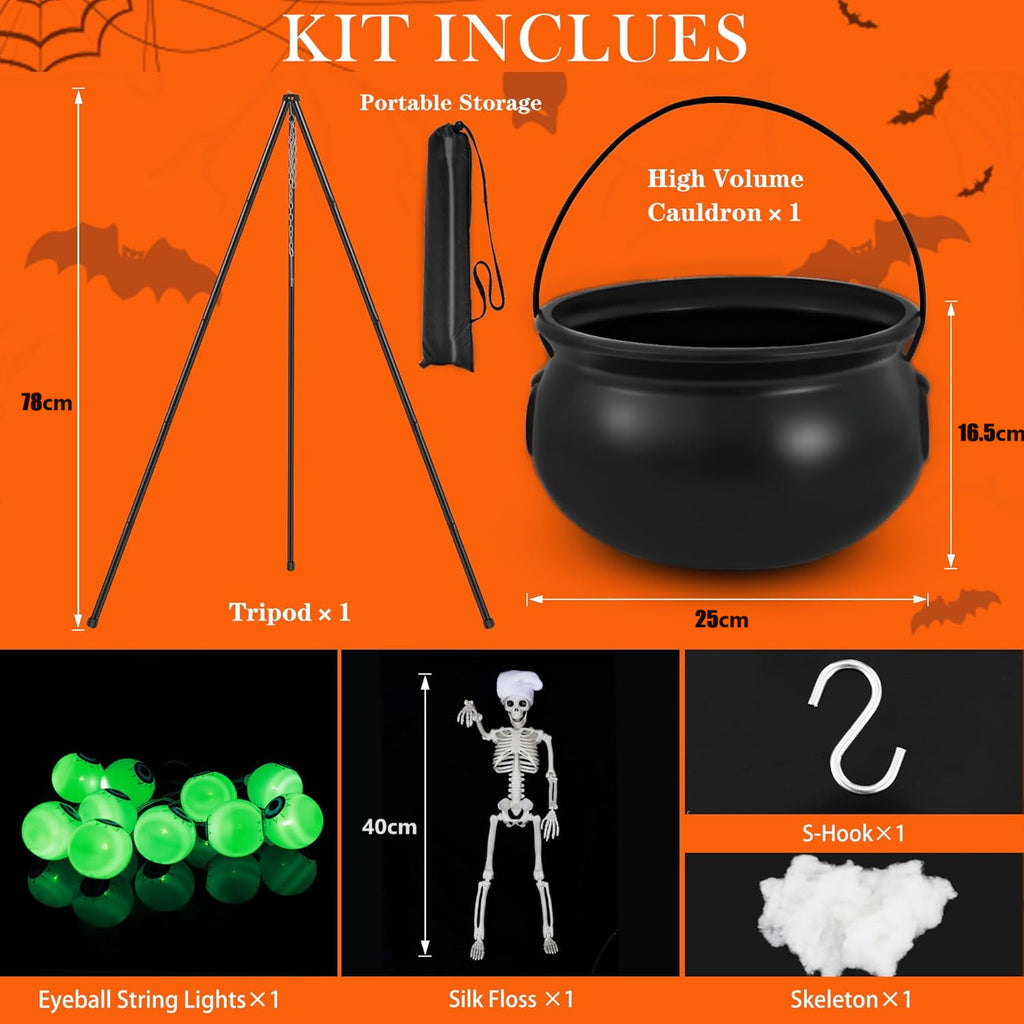 Spooksy™ YIKA Halloween Decoration Tripod Witch Pot Lamp Decorative Strip With Skeleton Man Halloween Ornaments