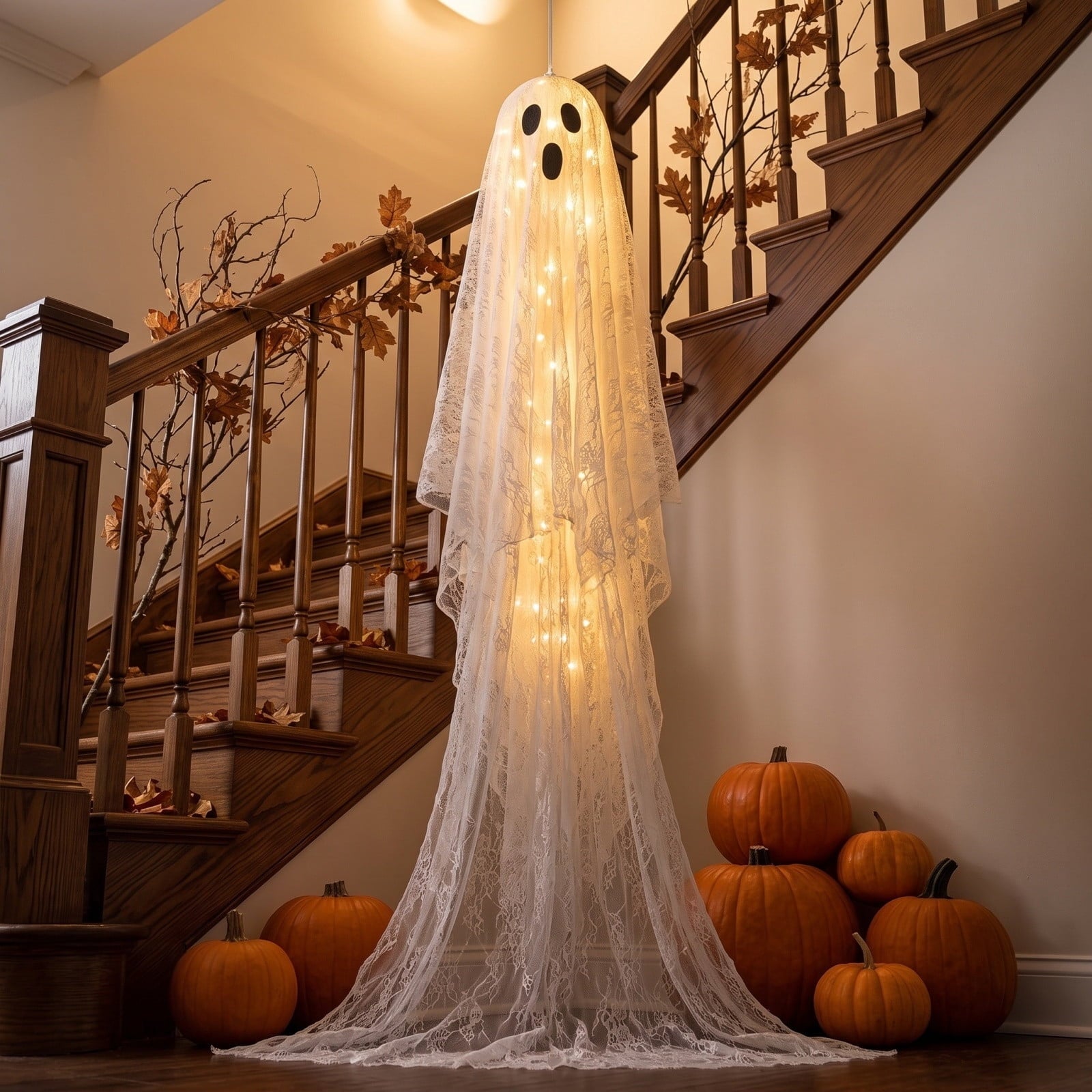 Spooksy™ Halloween Hanging Ghost Witch Hat Decorations 2 Pack Couple Ornaments, Outdoor Yard Garden Hanging Decor With Bow And Cauldron Accents, Front Porch Holiday Party Decoration