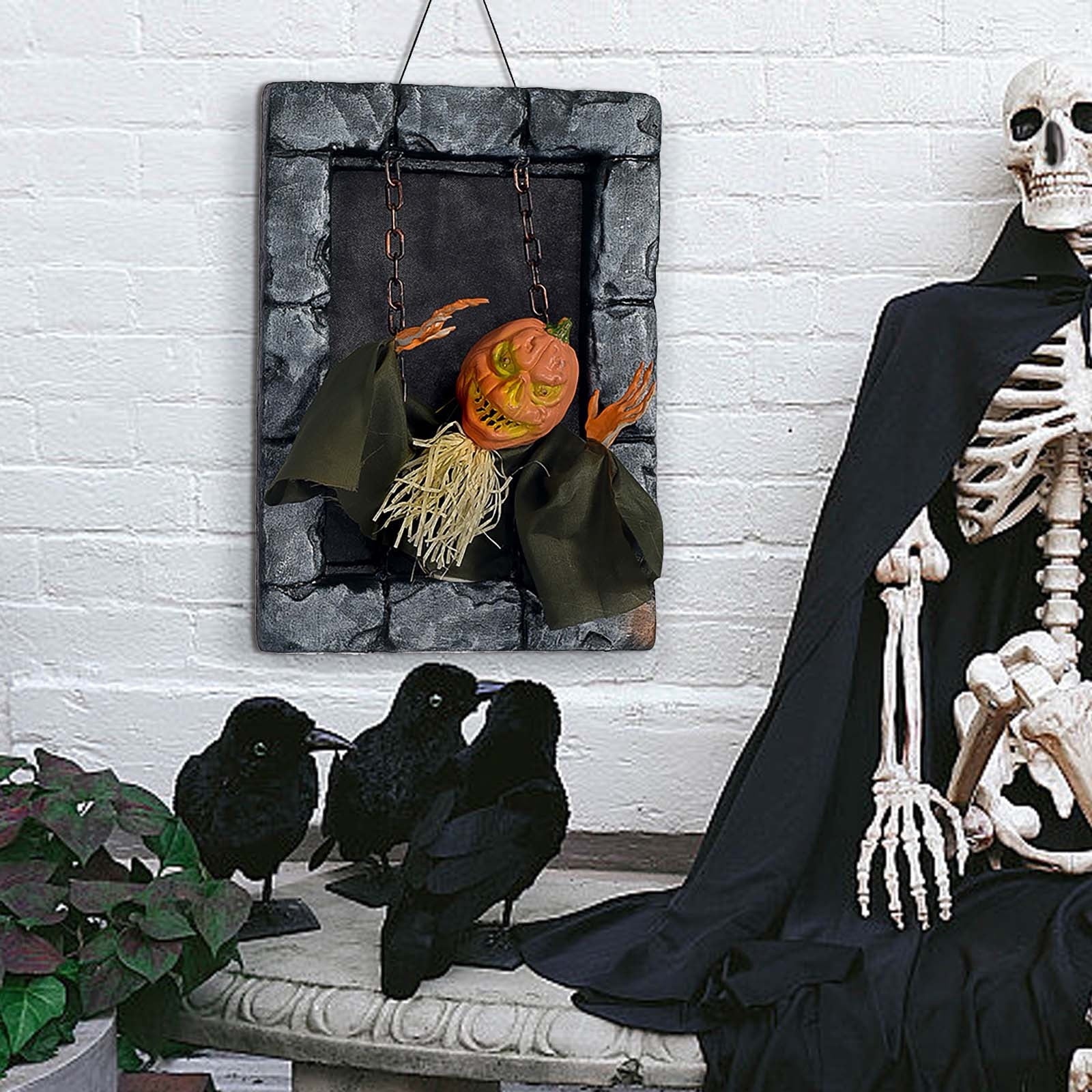 Spooksy™ HOZVOMI Motion-Activated Halloween Tombstone Decoration - Hanging Ornament with Glowing LED & Screaming Sound Effects for Spooky Outdoor Indoor Decor