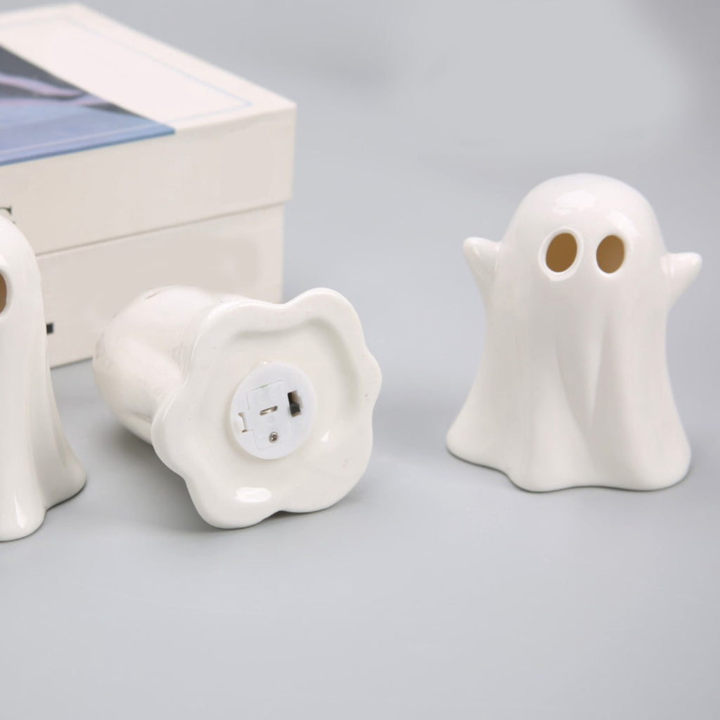 Spooksy™ 3 Pcs Halloween Spooky Ghost Ornaments â?? Warm Glow with Eerie Eyes, Halloween Decorations for Snack Tables, Dessert Stations & Halloween Party Setups â?? perfect for Costume Parties with spooky setups