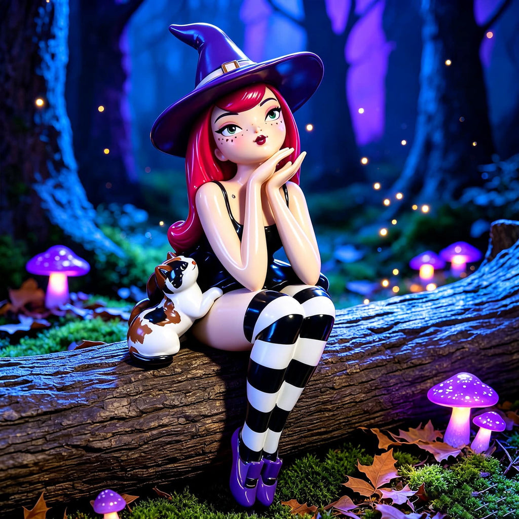 Spooksy™ Halloween Witch Shelf Sitter Figurine Set,3 Pc Gothic Witch Girl Statue With Cat Companion,Witchy Home Decor,Cute Spooky Edge Sitting Witch Decor,Whimsical Tabletop Ornament For Mantel Shelf Office