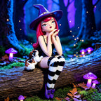 Spooksy™ Halloween Witch Shelf Sitter Figurine Set,3 Pc Gothic Witch Girl Statue With Cat Companion,Witchy Home Decor,Cute Spooky Edge Sitting Witch Decor,Whimsical Tabletop Ornament For Mantel Shelf Office