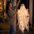 Spooksy™ Gaecuw 59 Inch Halloween Hanging Swing Ghost Decoration, Light-Up Gauze Ghost Ornament for Tree Yard Porch Outdoor Decor, As Shown