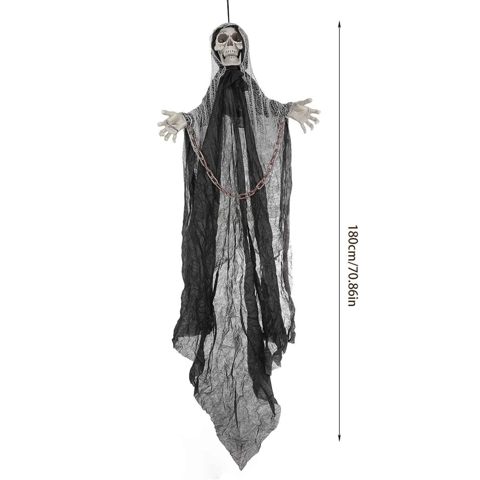 Spooksy™ Ghost Ornaments with Chain, Realistic Terrifying Halloween Hanging Statue, Durable Outdoor Plastic Courtyard Garden Decor, Spooky Porch Terrace Party Scene Prop