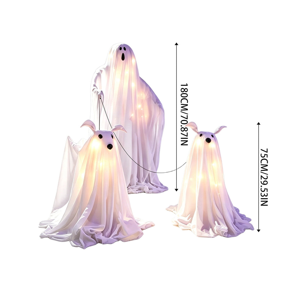 Spooksy™ Halloween Decorations, LED Lighted Ghost Walking Dog Statues, Spooky Halloween Indoor Decor for Home Tabletop Patio Garden Ornament (Ghost*1?? Ghost Dog*2)