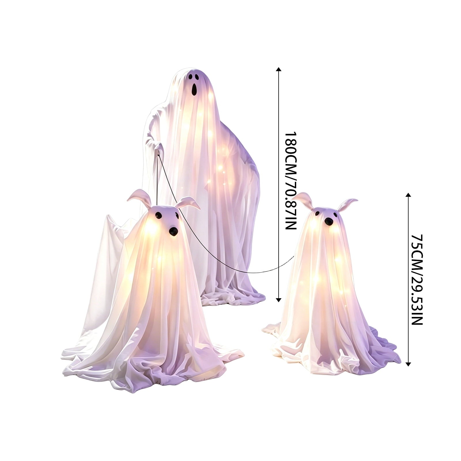 Spooksy™ Halloween Decorations, LED Lighted Ghost Walking Dog Statues, Spooky Halloween Indoor Decor for Home Tabletop Patio Garden Ornament (Ghost*1?? Ghost Dog*2)