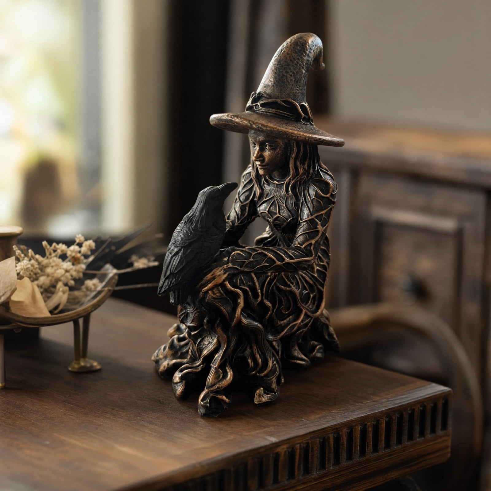 Spooksy™ Halloween Witch Statue, 7.87" Gothic Halloween Resin Figurine Retro Magician Decor Dark Fantasy Ornament Halloween Festival Collectible