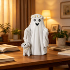 Spooksy™ Hand Painted White Ghost Walking Dog Statue Weatherproof Halloween Ornament for Farmhouse Porch Indoor Shelf Seasonal Decor(Whiteï¼?
