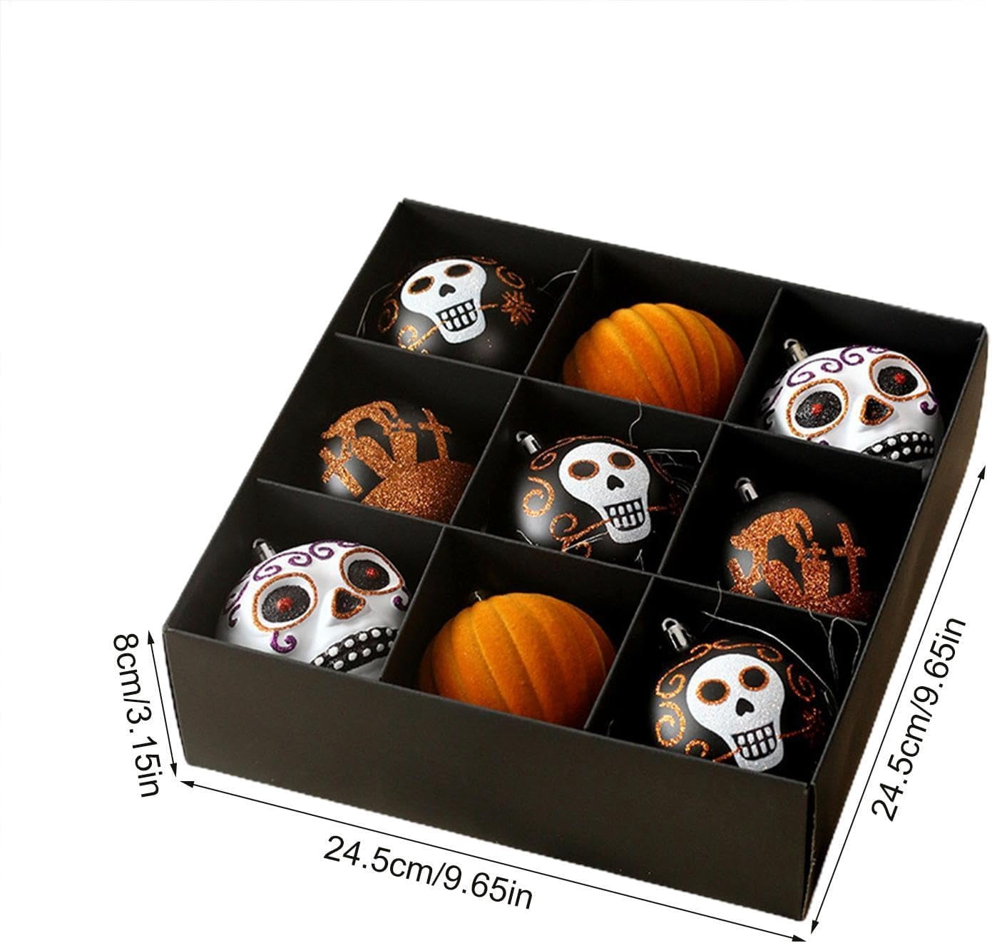 Spooksy™ Halloween Ornaments for Tree - 9 Pieces Spooky Gothic Hanging Pendant Balls, Shatterproof ABS Indoor Halloween Decorations for Hoe & Office Decorm