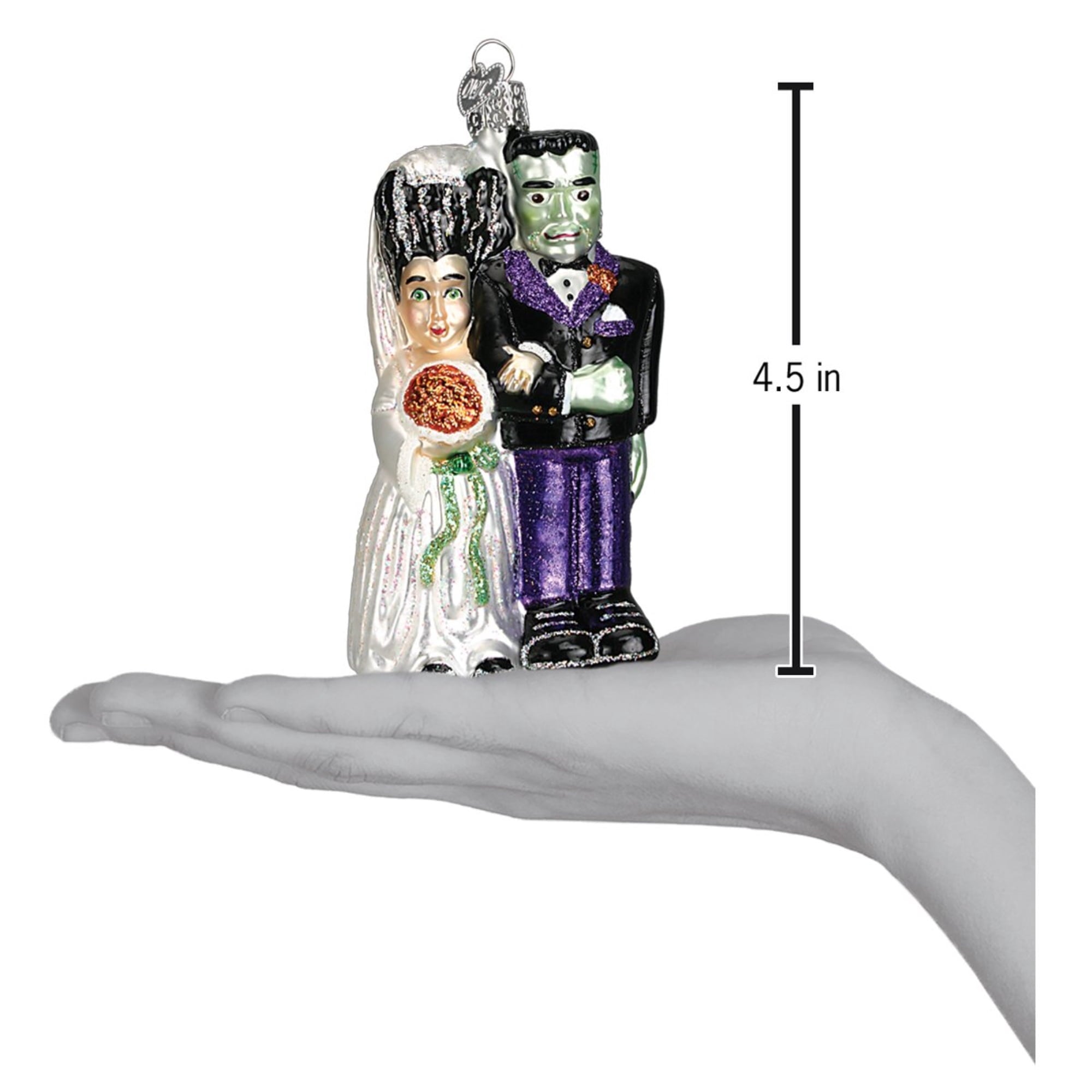 Spooksy™ Halloween Decorations Glass Blown Ornaments for Christmas Tree Frankenstein and Bride