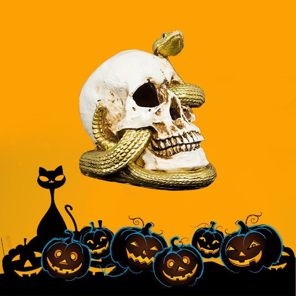 Spooksy™ FFENYAN Halloween Decorations Snake Skull Decoration Ornaments With Lights Crafts White