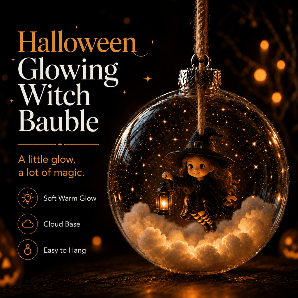 Spooksy™ Halloween Decorations Tree Ornaments Collection-Glowing Halloween Ornament Collection â?? Cat, Witch, Pumpkin & Ghost Baubles