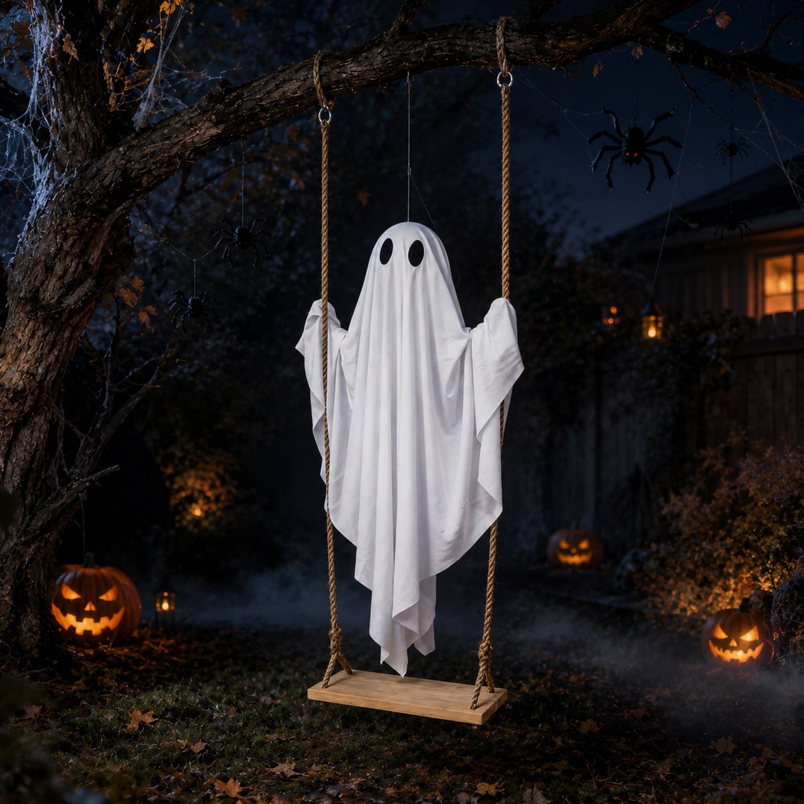Spooksy™ Hanging Swing Ghost Halloween Ornament, 5FT Cute Spooky Ghost Decor, Outdoor Holiday Decoration for Yard Porch Tree, Ideal Halloween Gift for Family (lamp*1 remote control*1)