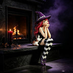 Spooksy™ Halloween Witch Shelf Sitter Figurine Set,3 Pc Gothic Witch Girl Statue With Cat Companion,Witchy Home Decor,Cute Spooky Edge Sitting Witch Decor,Whimsical Tabletop Ornament For Mantel Shelf Office